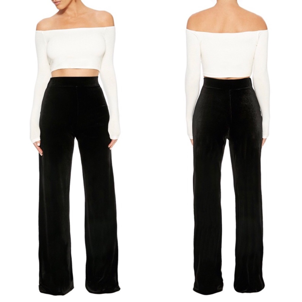 Velvet High Waisted Wide Leg